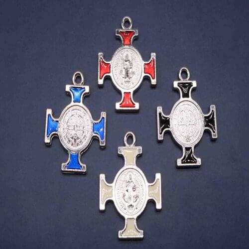 Christian Saint Benedicts Square Cross Medal. St. Benedicts Cross Color Medal