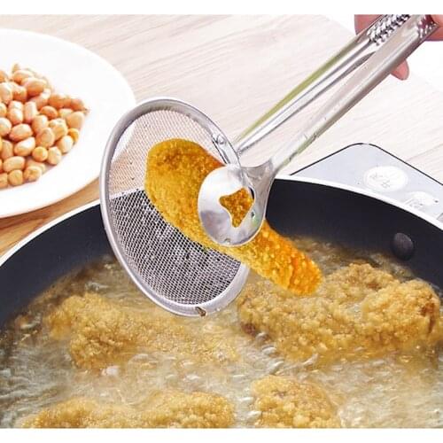 Multi-functional Filter Spoon With Clip Food Kitchen Oil-Frying BBQ Filter stainless steel clamp strainer set Kitchen tools