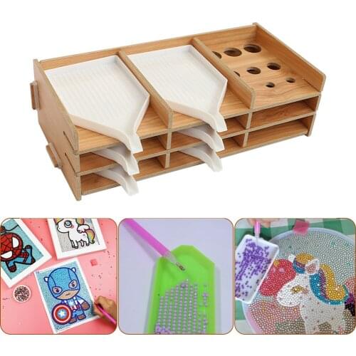 5d DIY Diamond Painting Multi-Layer Wooden Rack Tool Storage Tray Drilling Pen Organizer Diamond Embroidery Accessorie 9-16 Grid