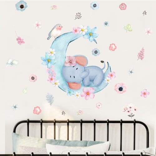 Cartoon animal baby panda elephant and brown bear wall sticker childrens room baby nursery room decoration wall sticker