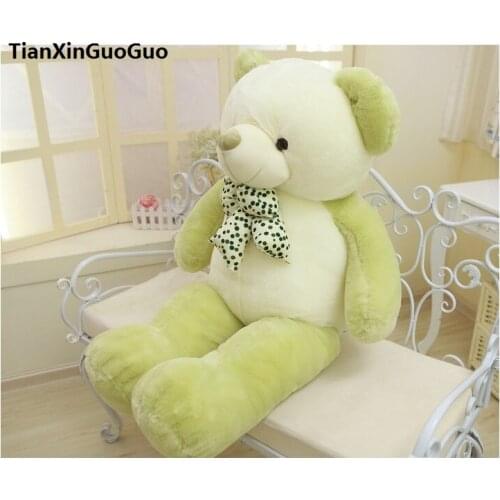 Stuffed toy lovely bowtie teddy bear large 100cm green bear plush toy soft doll throw pillow Christmas gift h1417