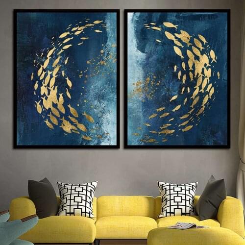 Blue Water Golden Fish Wall Art Canvas Painting Canvas Print Picture Paintings for Home Decoration Living Room B5252