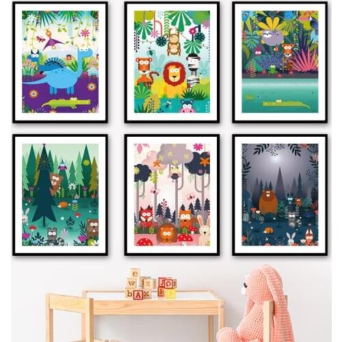 Jungle Ocean Animal Dinosaurs Lion Nursery Wall Art Canvas Painting Nordic Posters And Prints Cartoon Pictures Kids Room Decor