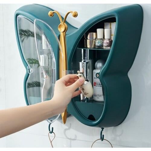 Butterfly Shape Wall-mounted Makeup Organizer Punch-free Capacity Jewelry Cosmetic Storage Box Women Skin Care Beauty Shelf