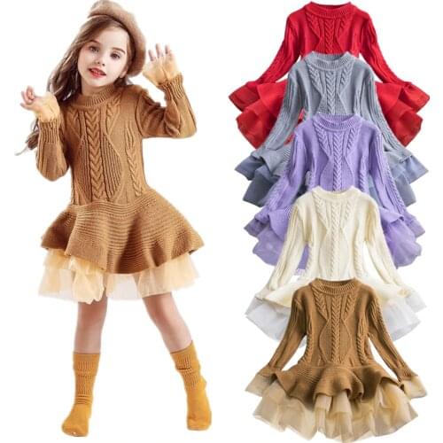 Autumn Winter Knitted Sweaters Baby Girls Dress Tutu Kids Dresses for Girls Baby Girl Clothes Children Princess Party Dress