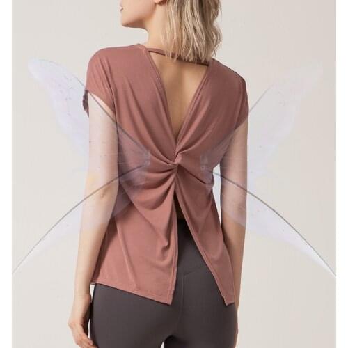 Sexy Short Sleeve Yoga Blouse Women Loose Quick Dry Running Sports Top Naked-feel Fabric Workout Elastic Gym Fitness T-shirt