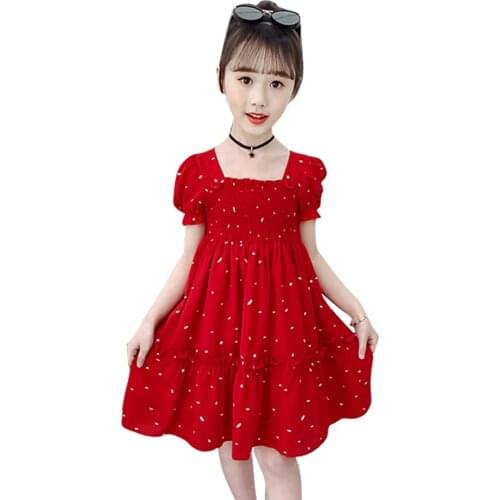 Dress For Girls Floral Pattern Party Girl Dress Dot Pattern Dress Child Summer Kids Costume 6 8 10 12 14