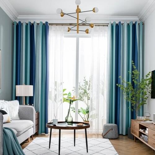 Polyester and Linen Striped blackout curtains for Living Room Bedroom Kitchen Window Treatments pink blue Home Decoration Drapes