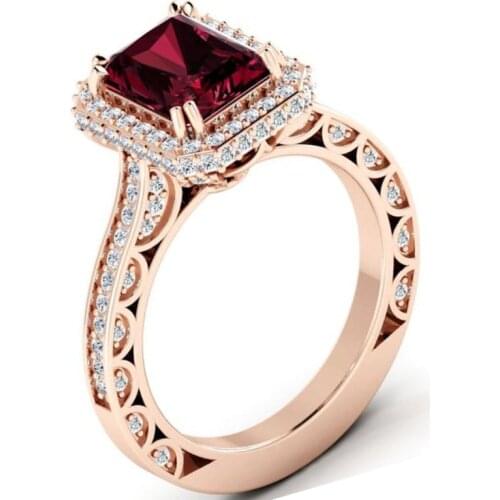 Popular Rose Gold Color Inlaid Red Crystal Cubic Zircon Rhinestone Female Ring for Women Party Jewelry Accessories
