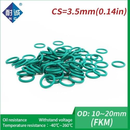 5PC/lot Rubber Ring Green FKM O ring Seals Thickness 3.5mm OD10/11/12/13/14/15/16/17/18/19/20mm Rubber O-Rings Fuel Washer