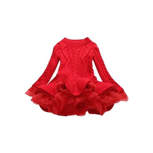 Retail Spring Autumn Girl Sweet Dress Long Sleeve Princess Dresses Children Knited Organza Fluffy Clothes 2-6 Years