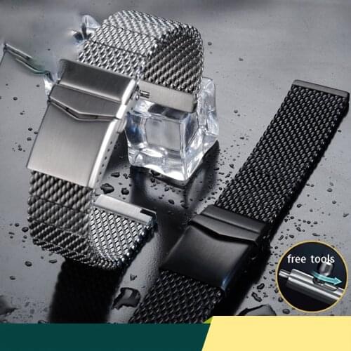 Thickened fine steel Milan mesh watchband for B-reitling S-eiko International c-itizen stainless watch belt male 22mm chain