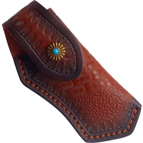 2021 Cowhide Folding Knife Leather Case Small Knife Knife Storage Bag Outdoor Tools Protective Case Hunting Camping Scabbard Bag