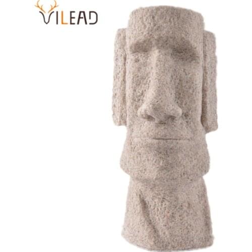 VILEAD Easter Island Moai Statuette Pukao Figurines Easter Day Sculptures Creative Vintage Home Decor