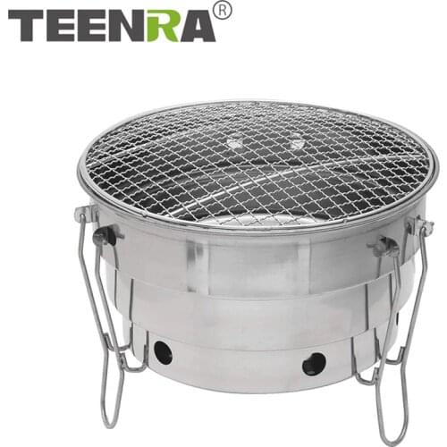 TEENRA Outdoor Mini BBQ Grill Stainless Steel Barbecue Grill Folding Charcoal Grill BBQ Portable BBQ Picnic Cooking Tools