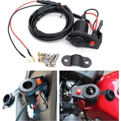 Universal Motorcycle Cigarette Socket 12/24V Waterproof Motorcycle Handlebar Mounted Cigarette Lighter Socket with 1.5M Cable
