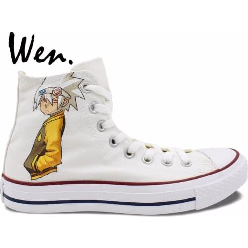 Wen Design Custom Anime Hand Painted Shoes Soul Eater Death the Kid White High Top Men Womens Canvas Sneakers