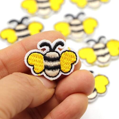 10PCS/lot Mini Yellow BeeEmbroidered Patches Sew Iron On Badges For Dress Bag Jeans T Shirt DIY Appliques Craft Decor
