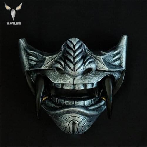 WAYLIKE 2021 New Half Face Assassin Ronin Warrior Mask Halloween Props Horror Halloween Show Dress Up