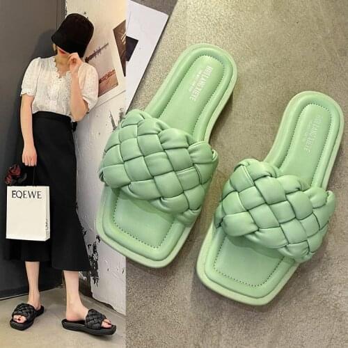 XIXIYIPIN Fashion PU Weave Cross Slides for Women 2021 Summer Indoor Outdoor Platform Slippers Woman Shoes Flip Flops Solid