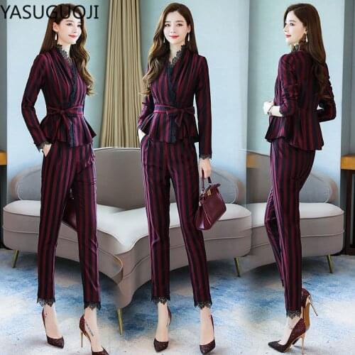 YaSuGuoJi Women's Trouser Suits With Stripes