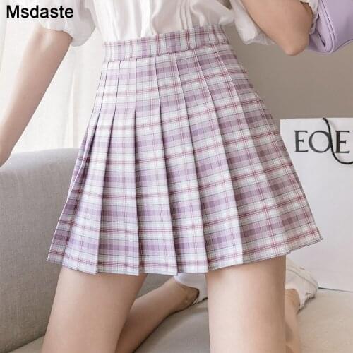 Skirt Plaid Summer Women Cute Sweet Girls Dance Young Ladies Mini Skirt New High Waist Stitching Student School Pleated Skirts