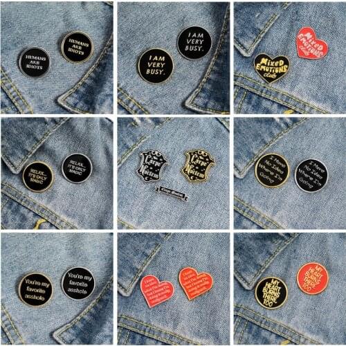 Funny Phrase Metal Enamel Pins Fashion Heart Brooches Punk Badges Cool Gifts for Couple Friend Wholesale Gifts for Friends