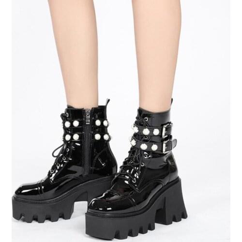 Goth Motorcycle Boots Women Platform Chunky Autumn Winter Shoes Ankle Boots Female Black Lace-up Punk Heel Demonia Boots 2021