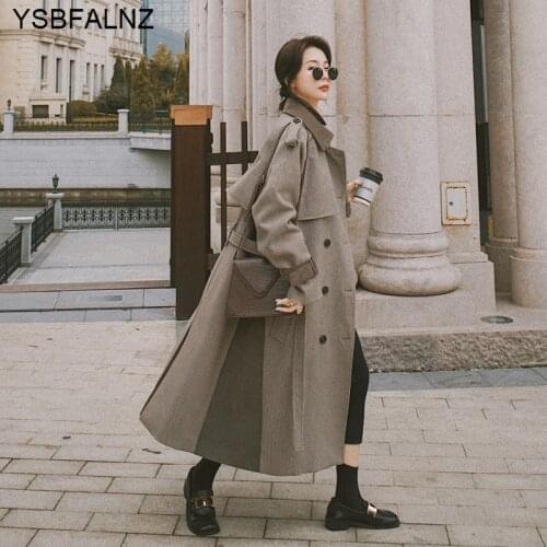 High Quality Plaid Long Woolen Coat For Women 2021 Winter New Double-breasted Loose Outwear Ladies Autumn Wool Jacket With Belt