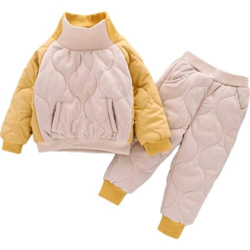 Winter Cute Girls Quilted Warm Clothes Sets Kids Boys Thicken Pullover and Thick Pants 2pcs Sets Boy Warm Suit for Kindergarten