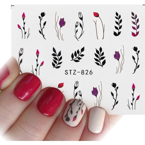 1/4 Pcs Flower Nail Stickers Purple Black Water Decals for Nails Flower Line Watercolor Spring Manicure Decor Nail Slider Wraps