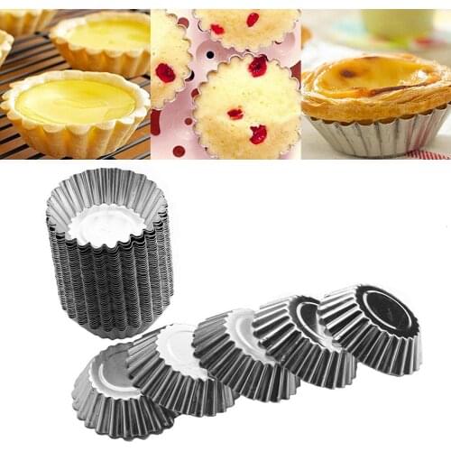 10/20pcs Nonstick Ripple Stainless Steel Egg Tart Mold Flower Shape Reusable Cupcake and Muffin Baking Cup Tartlets Pans