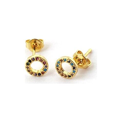 10 Pairs Trendy Unique Round Circle stud earrings,Micro Pave Colorful CZ Crystal Earrings for Women charm Jewelry ER917