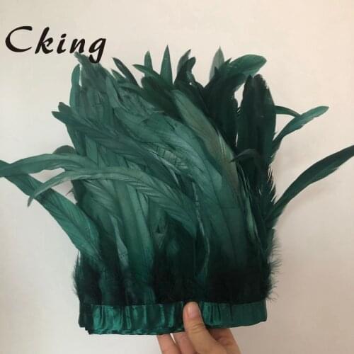 2020 New 1M Dark Green Dyed Rooster Coque Chicken Feather Trims 25-30CM Dress/Skirt/Craft Feathers Party Decorative Lace Ribbons