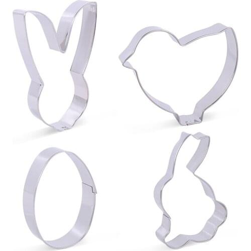 4PCS Stainless Steel Easter Egg Rabbit Cutter Biscuit Moulds Easter Bunny Chick Shape Cake Mold Cookie DIY Baking Cutter Tools
