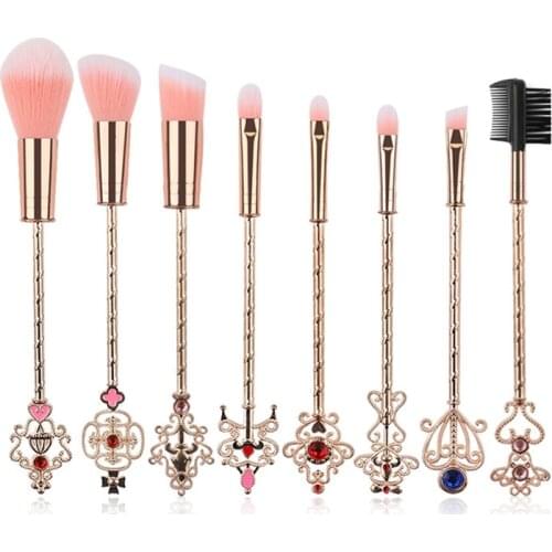 8pcs Magical Girl Magic Wand Makeup Brushes Metal Handle Cosmetics Tools Beauty Professional Eyeshadow/Foundation/Eyelash Brush
