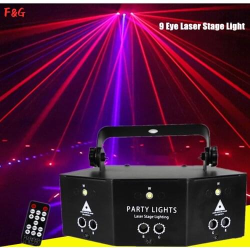 9-Eye RGB Disco Lamp DMX Remote Control Stage Strobe Light Dj Led Laser Light Halloween Christmas Bar Party Projetor Home Decor
