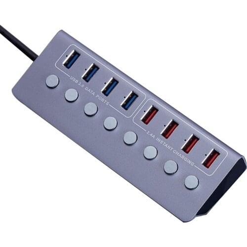 Aluminum Alloy 8-Port USB3.0 Splitter 4 Port Laptop Extended USB HUB 4 Port Fast Charging Adapter External US Plug