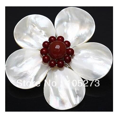 New Arriver 4-20mm White color Shell MOP & Black Crystal Beads Flower Pin Brooch Pendant 57mm Handcrafted Fashion Jewelry