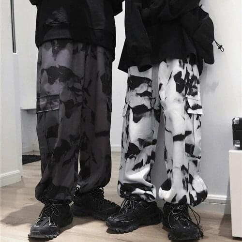 Cargo Pants Women Tie Dye Elastic Band Trousers Ladies Wide Leg High Waisted Trousers Punk Korean Style Autumn Streetwear Pant