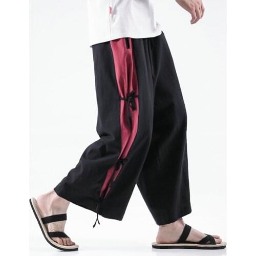 Cotton linen Wide-Leg Pants Men Streetwear Casual Jogging Pants Mens Harajuku Hip Hop Sweatpants Male Trousers Oversized 5XL