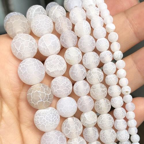 White Frost Crab Agates Onyx Beads For Jewelry Making Natural Round Spacer Beads DIY Bracelet Accessories 15'' 4 6 8 10 12mm