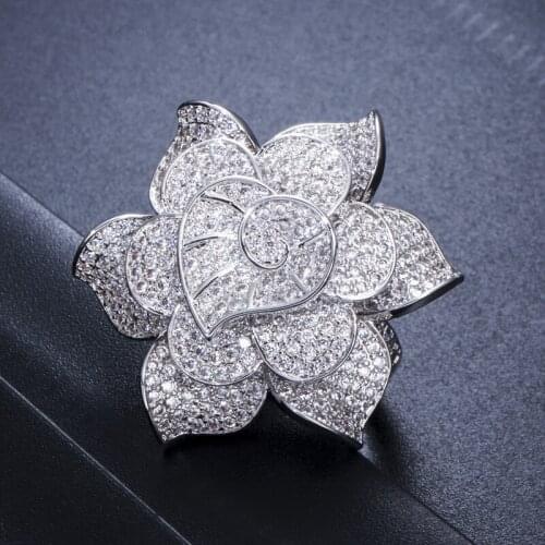 DEELAN Fashion Elegant Women Dazzling Flower Rings for women Anniversary Bague Rose Gold Zircon Heart Ring Jewelry Girl Gift