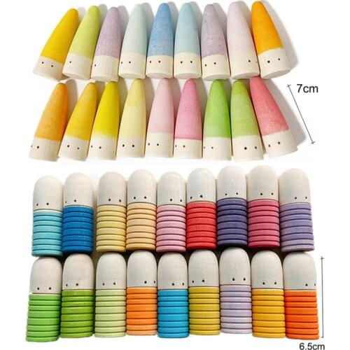 In Stock 6.5cm Baby Toys 36pcs Rainbow Blocks Wooden Toys Large Rainbow Stacker Wave Flame Earth Montessori Educational Toy