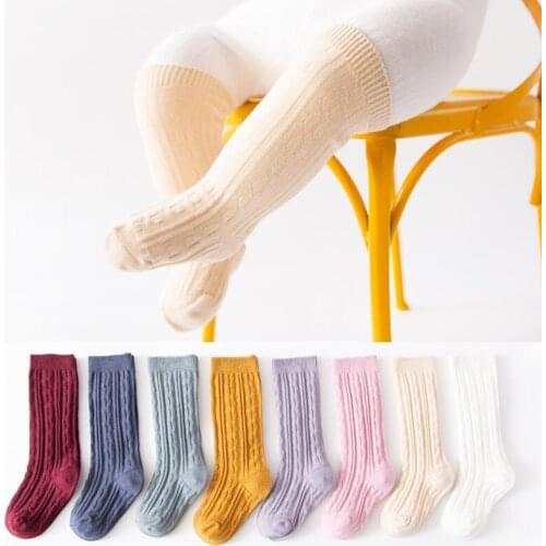 Baby Girls Knee High Long Soft Cotton Socks for Kids Stripe Solid White Double Needle Children Boys Toddlers Newborn Infant