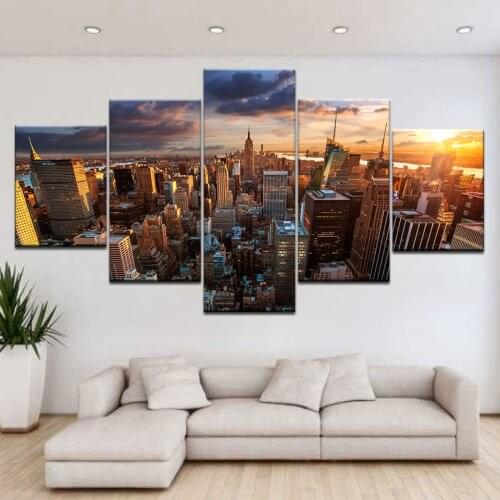 The Empire State Building New York modern 5 Panel HD wall posters Print On Canvas Art Painting For home living room decoration