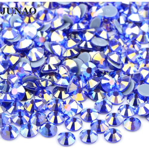 JUNAO SS6 8 10 16 20 30 Dark Sapphire AB Hot Fixation Rhinestone Crystal Glitter Gems Strass Flatback Hot Fix Stones For Crafts