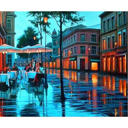 Painting By Number 40X50 50x65CM Dinner Street View Landscape Wall Art Gift DIY Pictures By Numbers Canvas Kits Home Decoration