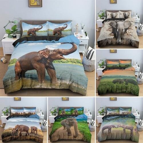 Elephant Playing In Water Bedding Set For Adult Kids Single King Queen Size Cute Animal Comforter Duvet Cover Bedclothes 2/3pcs