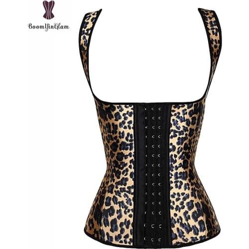 Latex Leopard Print Waist Trainer Vest Front 3 Hook Closure Corset Women Waist Slimming Bustier Daily Outwear Corselet Underbust